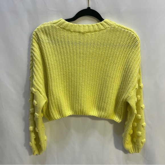 EN CRÈME Womens Cropped Yellow Sweater Puff Crocheted Long Sleeves Size Small - Picture 2 of 9